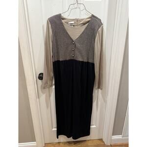 K.C. Spencer Dress Womens 16 Black Beige Long Sleeve Button Detail Maxi Made USA